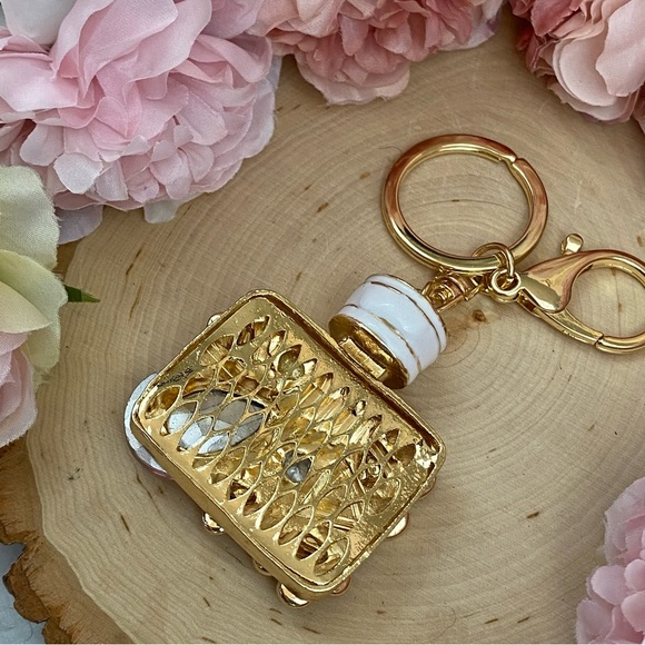 Pink Crystal Flower Perfume Bottle Keychain Charm - Picture 15 of 16